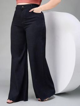 Miss Chase - A+ Womens Black High Rise Clean Look Stretchable Wide Leg Denim Jeans