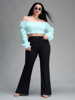 Miss Chase - A+ Womens Black Bootcut High Rise Regular Stretchable Denim Jeans