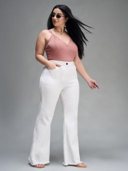 Miss Chase - A+ Womens White Bootcut High Rise Clean Look Stretchable Denim Jeans