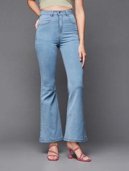 Miss Chase - Womens Light Blue Bootcut High Rise Regular Stretchable Denim Jeans