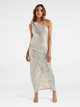 Forever New - Delaney Petite Sequin One Shoulder Maxi Dress Silver