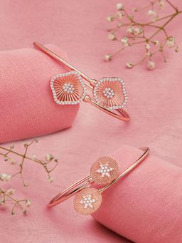 Zaveri Pearls - Set of 2 Rose Gold Cubic Zirconia Contemporary Kada Bracelets-ZPFK13461