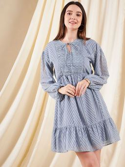 Kibo - Womens Ice Blue Pleated Flare Mini Dress