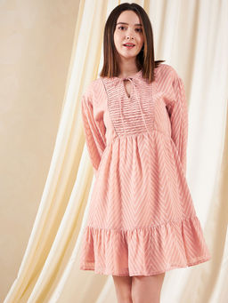 Kibo - Womens Peach Pleated Flare Mini Dress