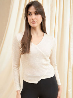 Kibo - Womens Cream V-Neck Wrap Pullover Top