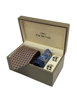 The Tie Hub - Blue Italian Silk Neck Tie with Silk Pocket Square & Cufflink Gift Set