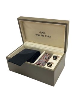 The Tie Hub - Black Plaid Lana Wool Neck Tie with Wool Pocket Square & Cufflink Gift Set