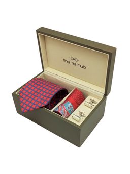 The Tie Hub - Red Italian Silk Neck Tie with Silk Pocket Square & Cufflink Gift Set