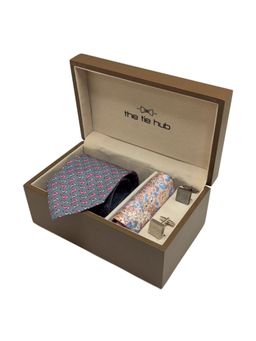 The Tie Hub - Grey Seahorse Italian Silk Neck Tie with Silk Pocket Square & Cufflinks Gift Set