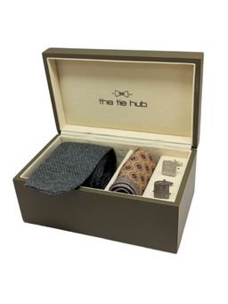 The Tie Hub - Grey Knitted Neck Tie with Wool Pocket Square & Cufflink Gift Set