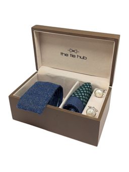 The Tie Hub - Navy Blue Knitted Neck Tie with Wool Pocket Square & Cufflink Gift Set