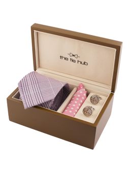 The Tie Hub - Plaid 7 Fold Pink Neck Tie Combo Set