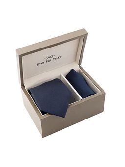 The Tie Hub - Solid Navy Blue Neck Tie with Pocket Square Combo Set