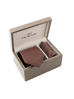 The Tie Hub - Solid Coffee Brown Neck Tie with Pocket Square Combo Set