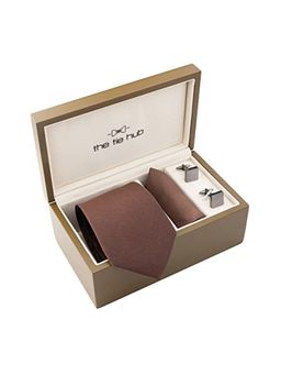 The Tie Hub - Solid Coffee Brown Premium Neck Tie Combo Set