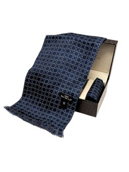 The Tie Hub - Blue Geo Silk Scarf & Pocket Square Combo Set