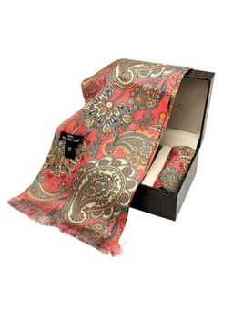 The Tie Hub - Orange Coral Paisley Silk Scarf & Pocket Square Combo Set