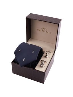 The Tie Hub - Blue & White Chess Neck Tie & Cufflinks Gift Set