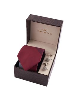 The Tie Hub - Maroon & Grey Perseus Neck Tie with Silver Metallic Swirl Ball Cufflinks Gift Set