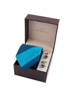 The Tie Hub - Blue Stripe Neck Tie with Blue & Black Knot Cufflinks Gift Set