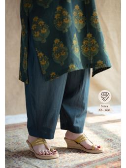The Indian Ethnic Co. - Teal Solid Slub Cotton Afghan Pant