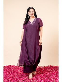 Mamicha - Purple Mehfil Purple Attached Dupatta Co-Ord (Set of 2)