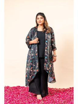 Mamicha - Gulistan Black Printed Jacket with Top and Pant (Set of 3)