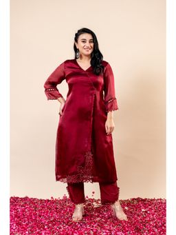 Mamicha - Wine Gauhar Red V Neck Co-Ord (Set of 2)