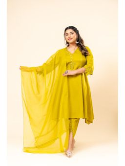 Mamicha - Green Kurta with Dhoti and Dupatta (Set of 3)