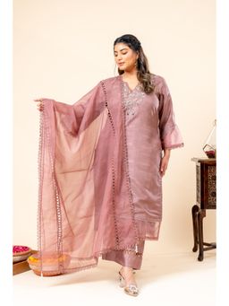 Mamicha - Mauve Floral Kurta with Pant and Dupatta (Set of 3)