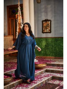 Mamicha - Teal Shimmer Blue Drape Kaftan Dress with Belt (Set of 2)