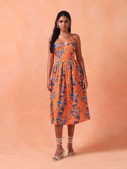 Shetab Kazmi - Orange Tangerine Midi Sun Dress