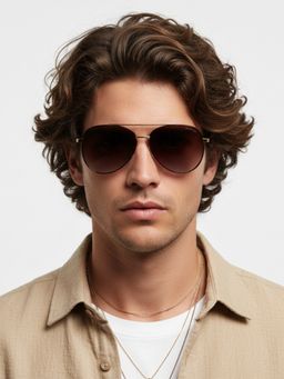 HASHTAG EYEWEAR - Unisex Aviator Brown Sunglass-Sght54-04-C4 (54)