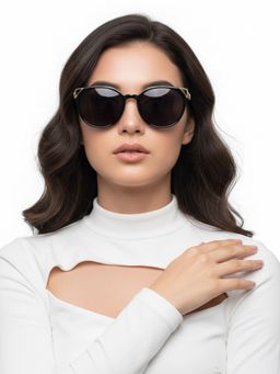 HASHTAG EYEWEAR - Black UV Protection Round Full Rim Casual Women Sunglass - G-15077-black (50)