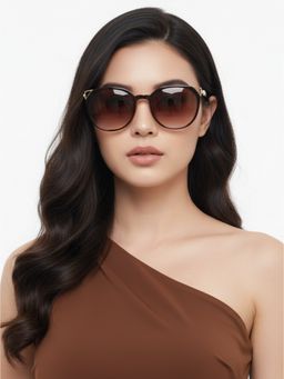HASHTAG EYEWEAR - Red UV Protection Round Full Rim Casual Women Sunglass - G-15077-brown (50)