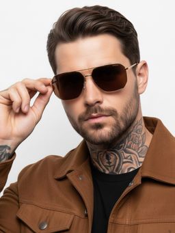 HASHTAG EYEWEAR - Brown UV Protection Hexagonal Full Rim Casual Unisex Sunglass - SGHT54-10-C3 (50)