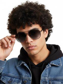 HASHTAG EYEWEAR - Unisex Full Rim Polarized & 100 UV Protected Aviator Grey Lens Sunglasses (58)