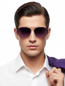 HASHTAG EYEWEAR - Unisex Full Rim Polarized & 100 UV Protected Aviator purple Lens Sunglasses (58)