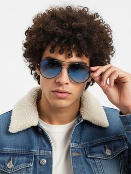 HASHTAG EYEWEAR - Unisex Full Rim Polarized & 100 UV Protected Aviator Blue Lens Sunglasses (58)