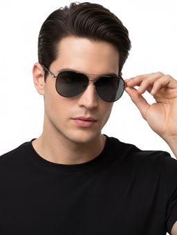 HASHTAG EYEWEAR - Unisex Full Rim Polarized & 100 UV Protected Aviator Grey Lens Sunglasses (59)