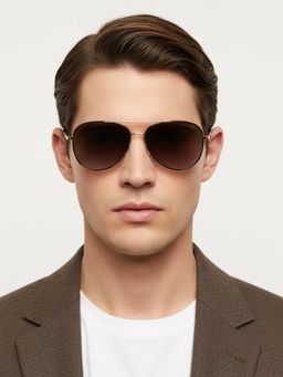 HASHTAG EYEWEAR - Unisex Full Rim Polarized & 100 UV Protected Aviator Brown Lens Sunglasses (59)