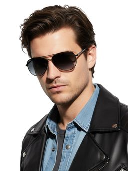 HASHTAG EYEWEAR - Unisex Full Rim Polarized & 100 UV Protected Aviator Black Lens Sunglasses (59)