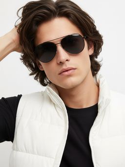 HASHTAG EYEWEAR - Unisex Full Rim Polarized & 100 UV Protected Aviator Grey Lens Sunglasses (61)