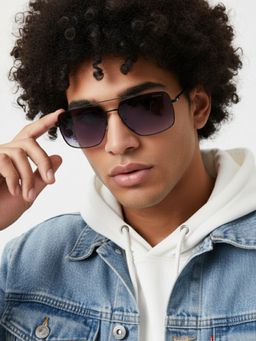 HASHTAG EYEWEAR - Unisex Full Rim Polarized & 100 UV Protected Aviator Blue Lens Sunglasses (59)