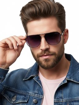 HASHTAG EYEWEAR - Unisex Full Rim Polarized & 100 UV Protected Irregular Purple Lens Sunglasses (58)