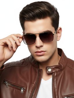 HASHTAG EYEWEAR - Unisex Full Rim Polarized & 100 UV Protected Rectangle Brown Lens Sunglasses (57)