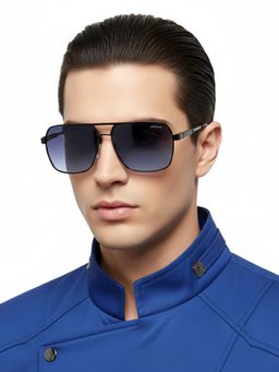 HASHTAG EYEWEAR - Unisex Full Rim Polarized & 100 UV Protected Rectangle Blue Lens Sunglasses (57)