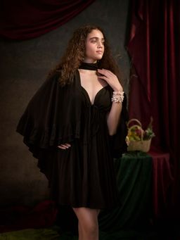 TheRealB - The Midnight Black Solid Dress with Attached Cape