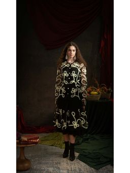 TheRealB - Black Mesh Net Hand-Stitched Embroidery Top and Skirt (Set of 2)