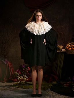 TheRealB - Black Solid Dress with Detachable Cape (Set of 2)